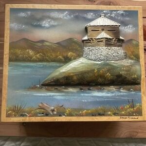 Canada OAK Table Top Storage Box Jeanne Michaud Coastal Ocean Cabin Hand Painted